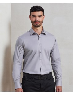 P-PR244-Mens Stretch Fit Poplin Long Sleeve Cotton Shirt 2